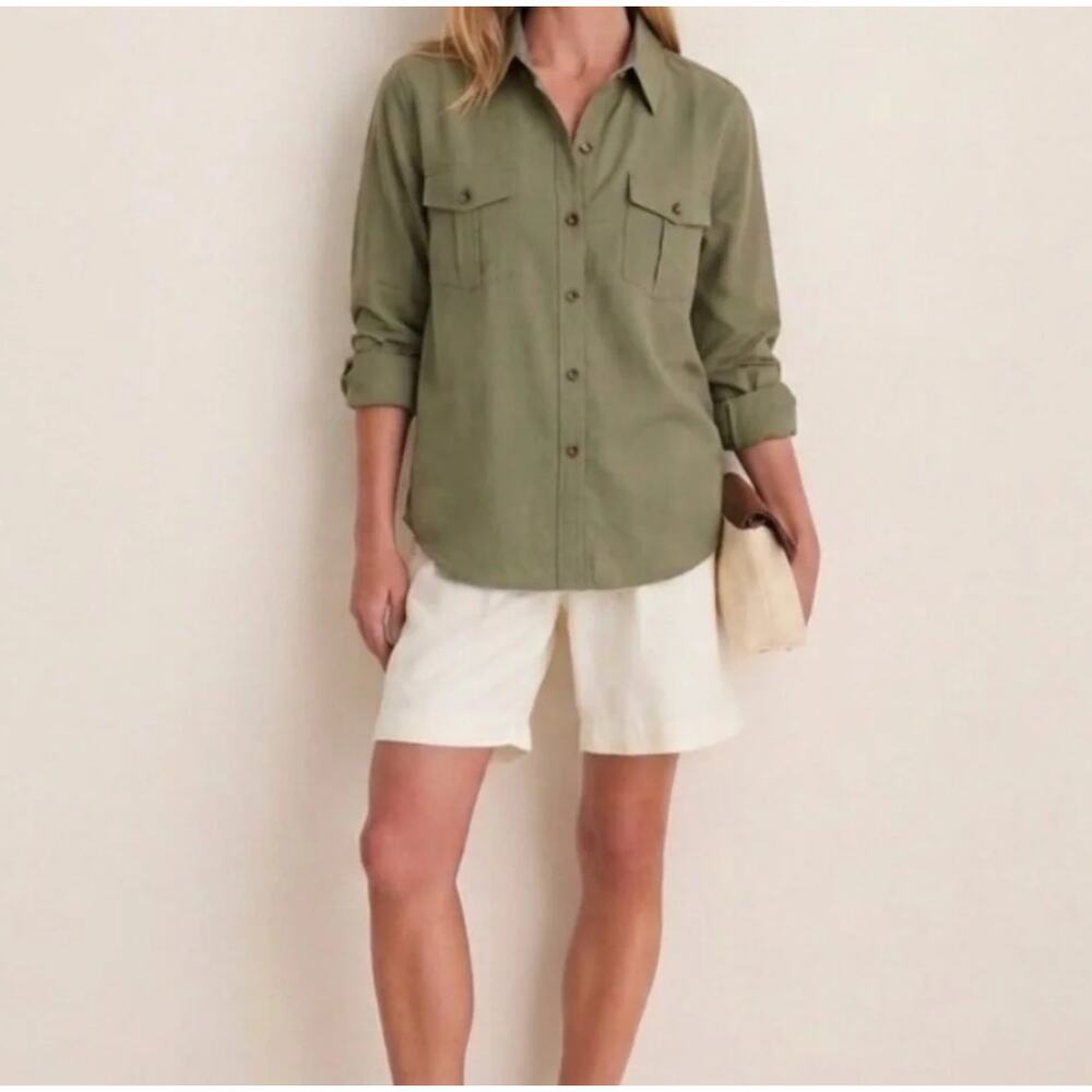 tuckernuck olive steele button up collared shirt women size small - Picture 2 of 10